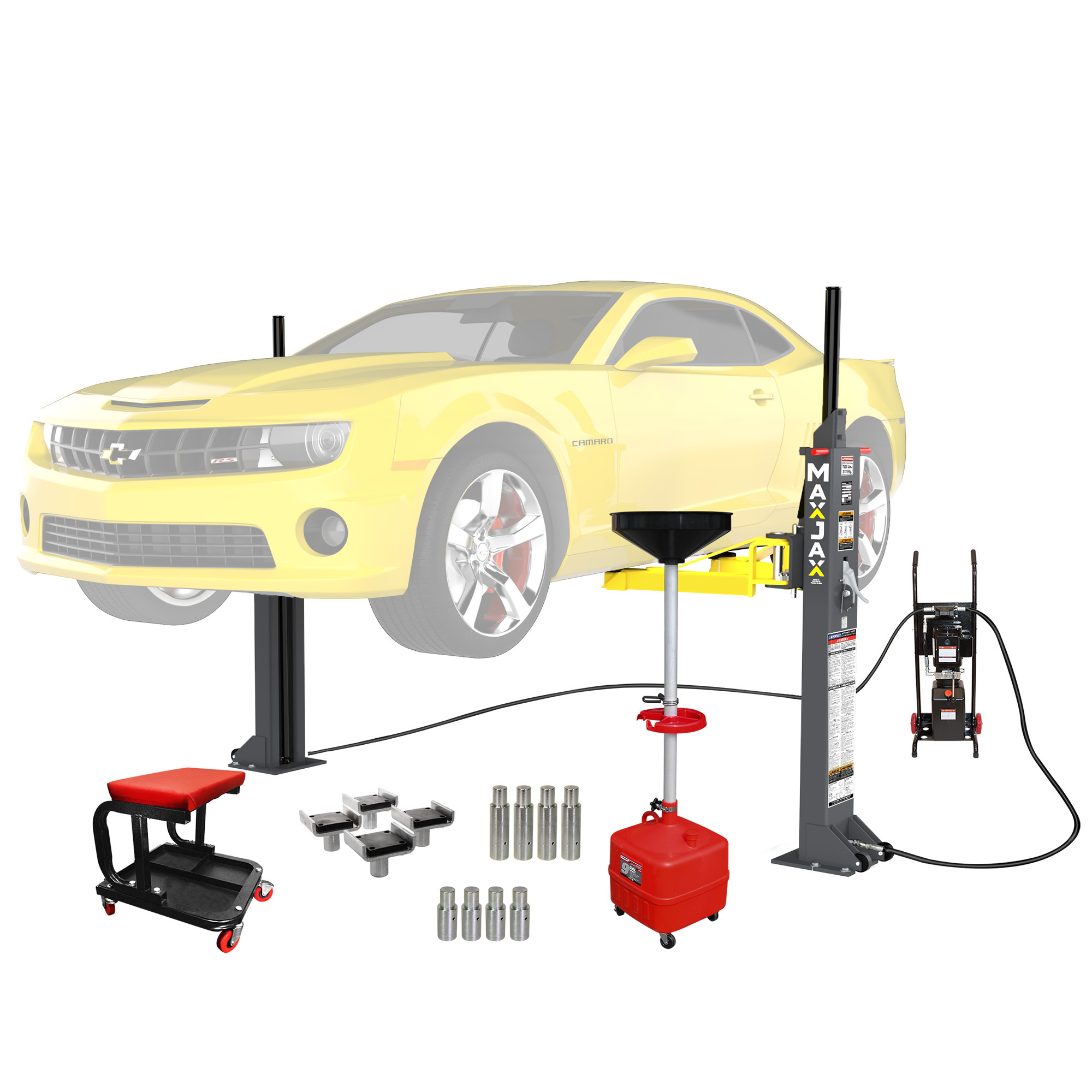 MaxJax, 7000lbs. Capacity Two Post Lift Supreme Package, Capacity 7000 lb, Max. Rise 4 ft, Horsepower 1 HP, Model# M7K-110V_Supreme_Package